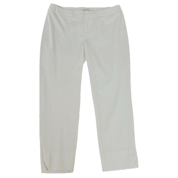 Ecru Straight Leg Mid Rise Crop Ankle Pants Solid White Button Accent Size 8 - Picture 1 of 8